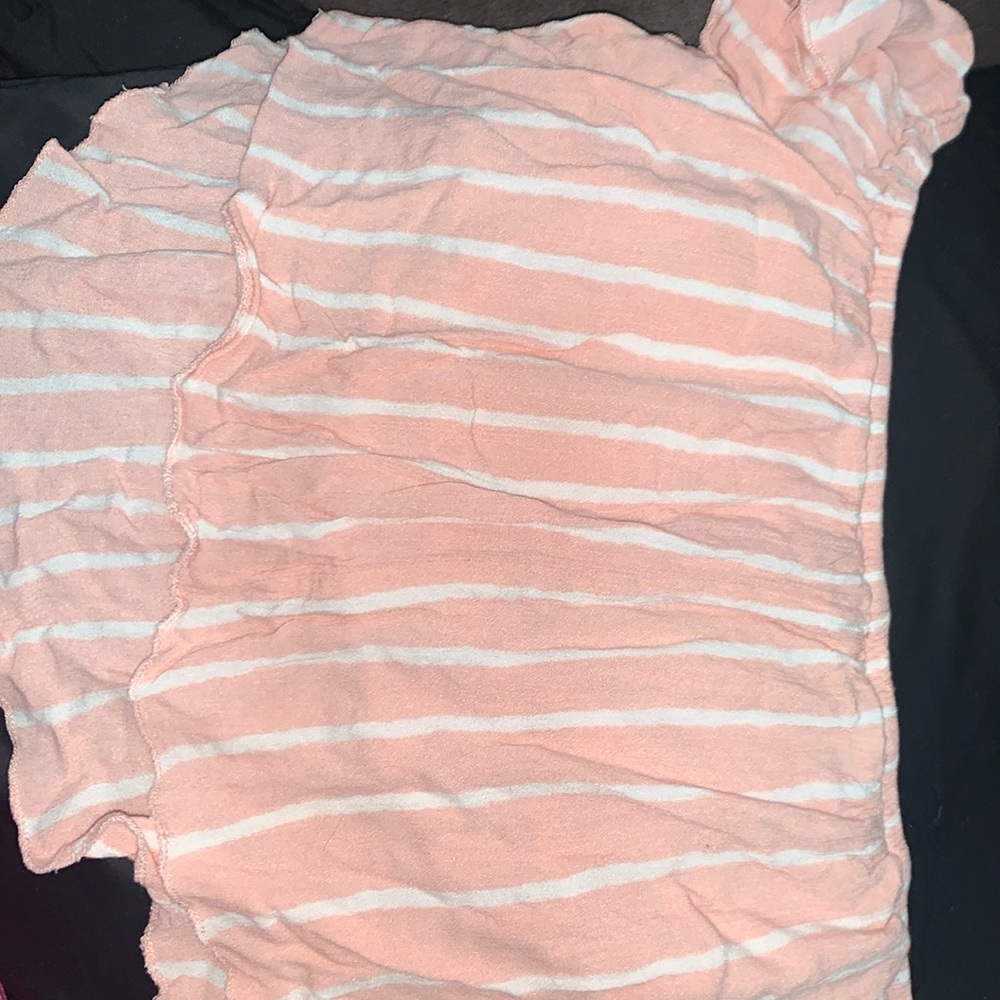pink and white striped off the shoulder crop top